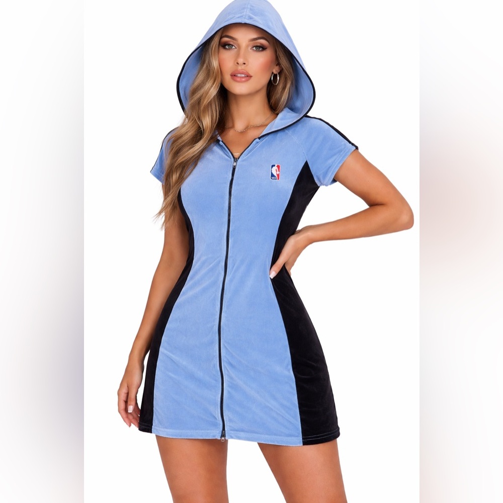Nike NBA Hooded Mini Dress Light Blue & Navy | Size Medium